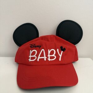 Disney Parks Disney Baby  Mickey Mouse Ears Red Baseball Hat Size 49cm Authentic